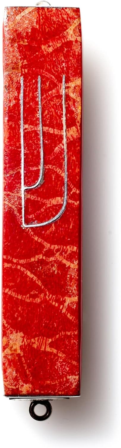 GIFTS PLAZA Judaica Sterling Silver Mezuzah Case 4 inch Red Coral
