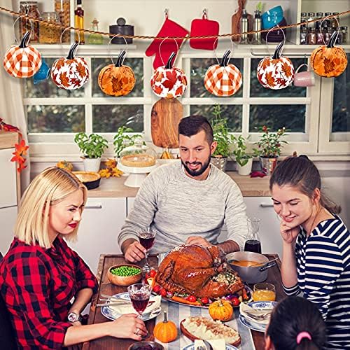 12 Pcs Fall Hanging Pumpkin Ornament with Maple Leaf Pattern