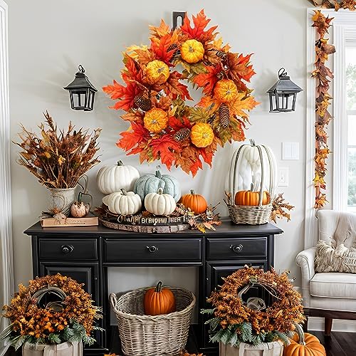 20 Inch Fall Wreath for Front Door and Entryway