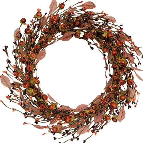 Idyllic Mini Pumpkin Pip Berry Wreath for Front Door 15 Inches