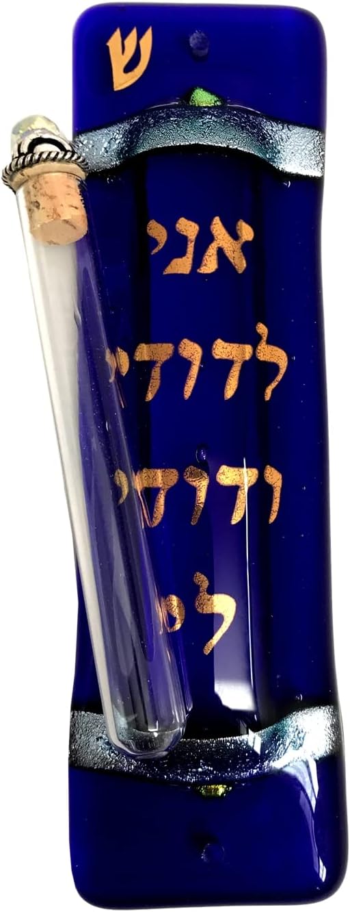 Art Glass Wedding Mezuzah With Scroll