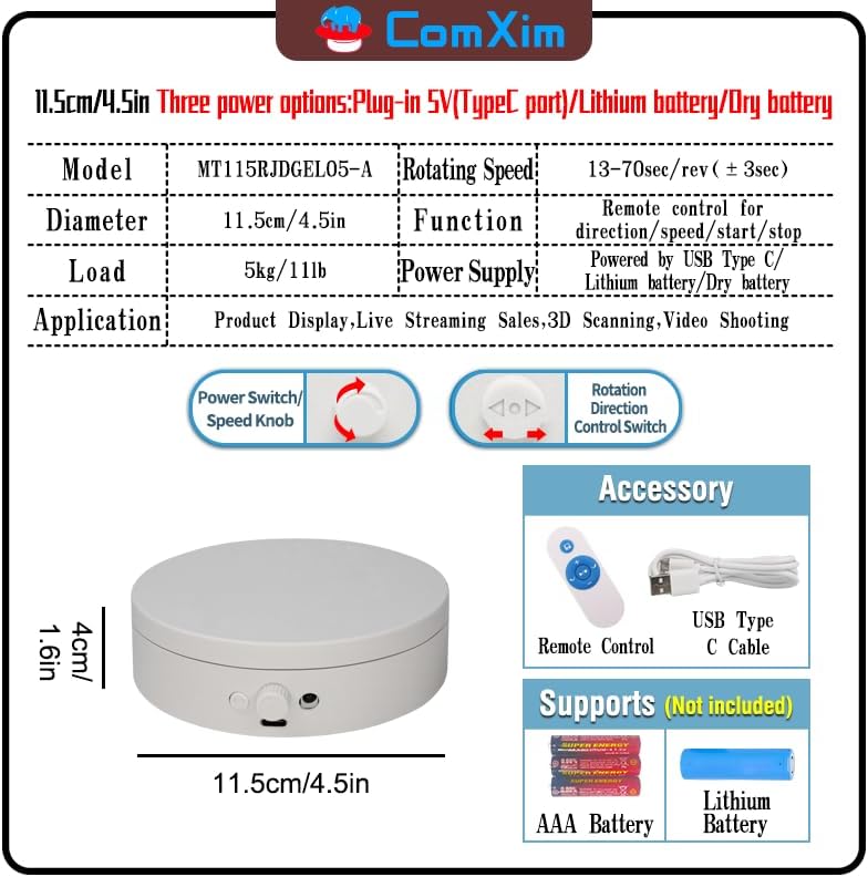 ComXim Motorized Rotating Display Stand with Knob and Remote
