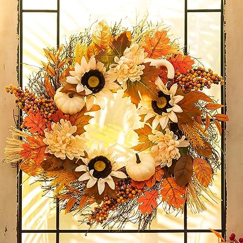 Walasis Fall Wreath Door Decor 20 Inch Autumn Harvest