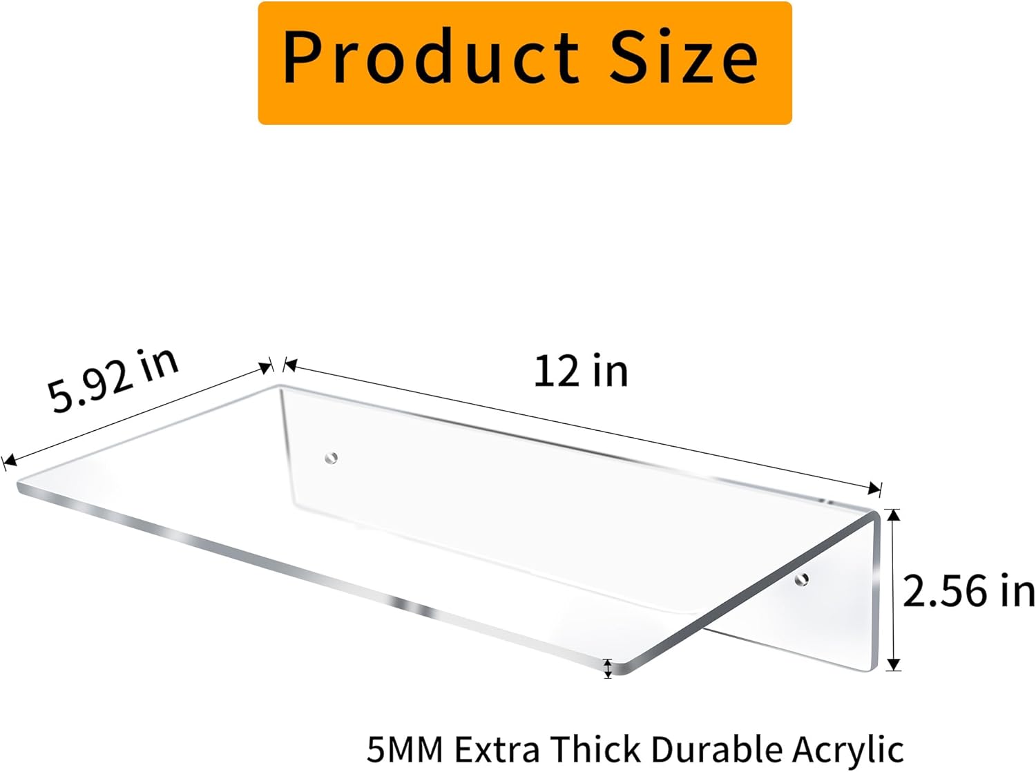 12 Inch L-Shaped Acrylic Floating Shelf 2 Pack