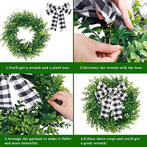 Belupai 157in Black White Plaid Bow Garland Wreath