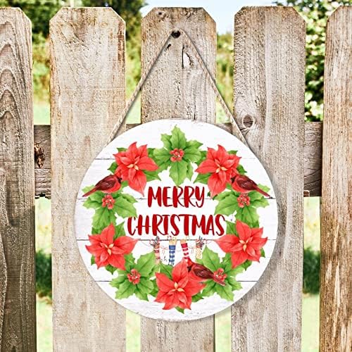 Red Birds on Holly Wreath Christmas Wood Door Hanger