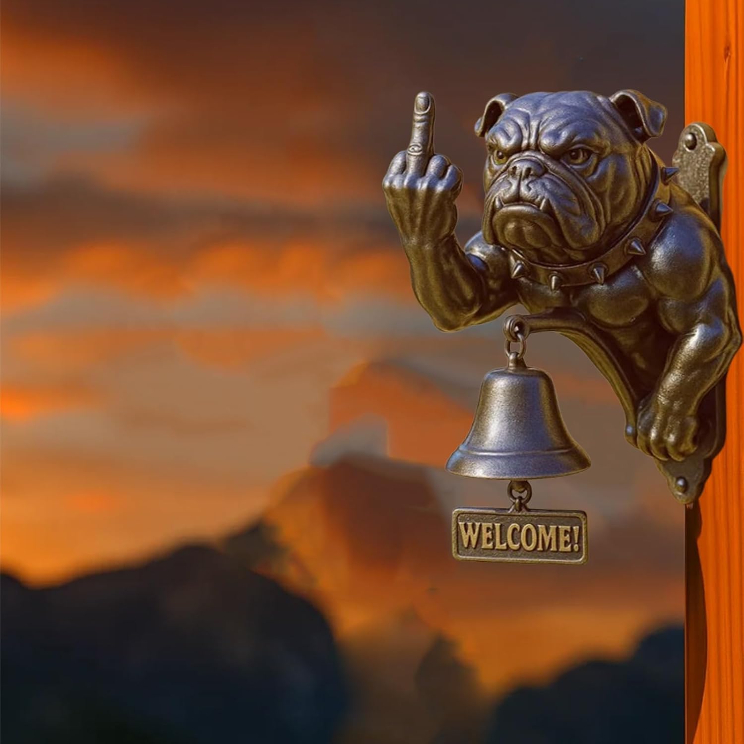 Funny Bulldog Doorbell with Middle FingerWelcoming DecorHome AccentHanging OrnamentRustic Iron Design