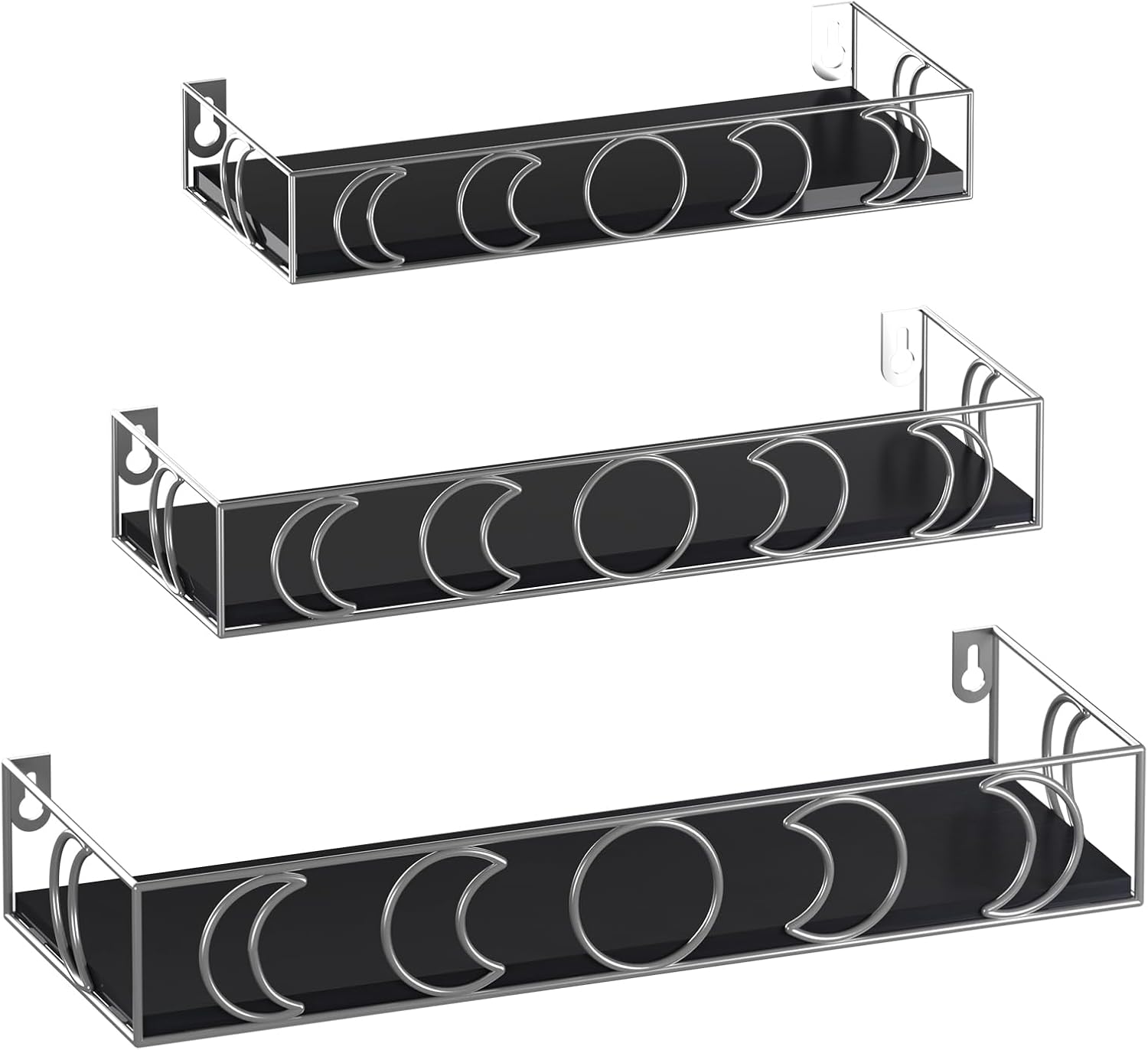 Moon Phase Wall Shelves Black Silver 3 Pack