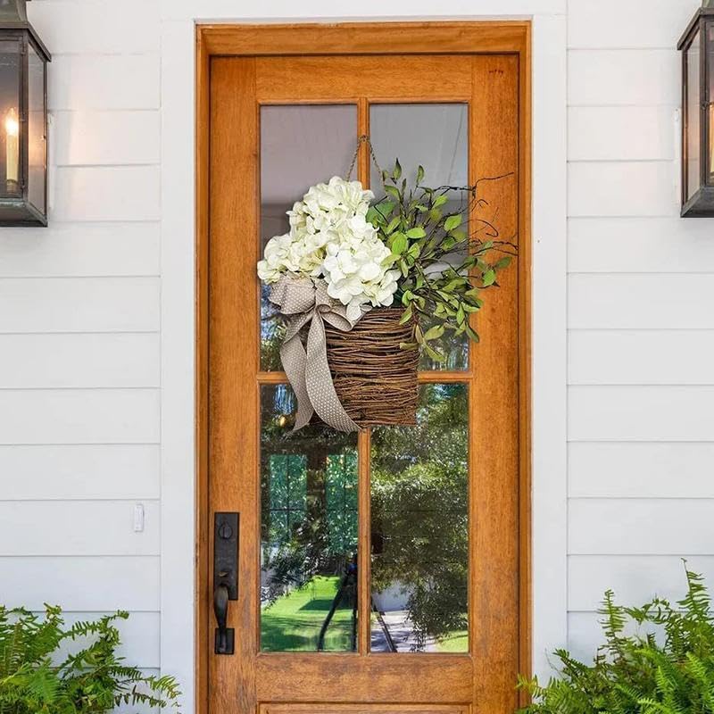 Elegant Floral Door Hanger Wreath with Rattan Frame