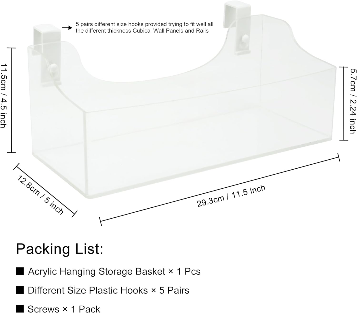 Acrylic Hanging Bedside Shelf - Clear Storage Organizer for Cubical Panels