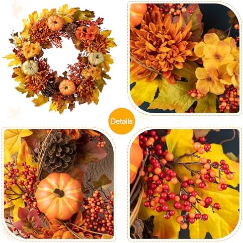 Glitzhome 24 Inch Autumn Maple Leaf Wreath