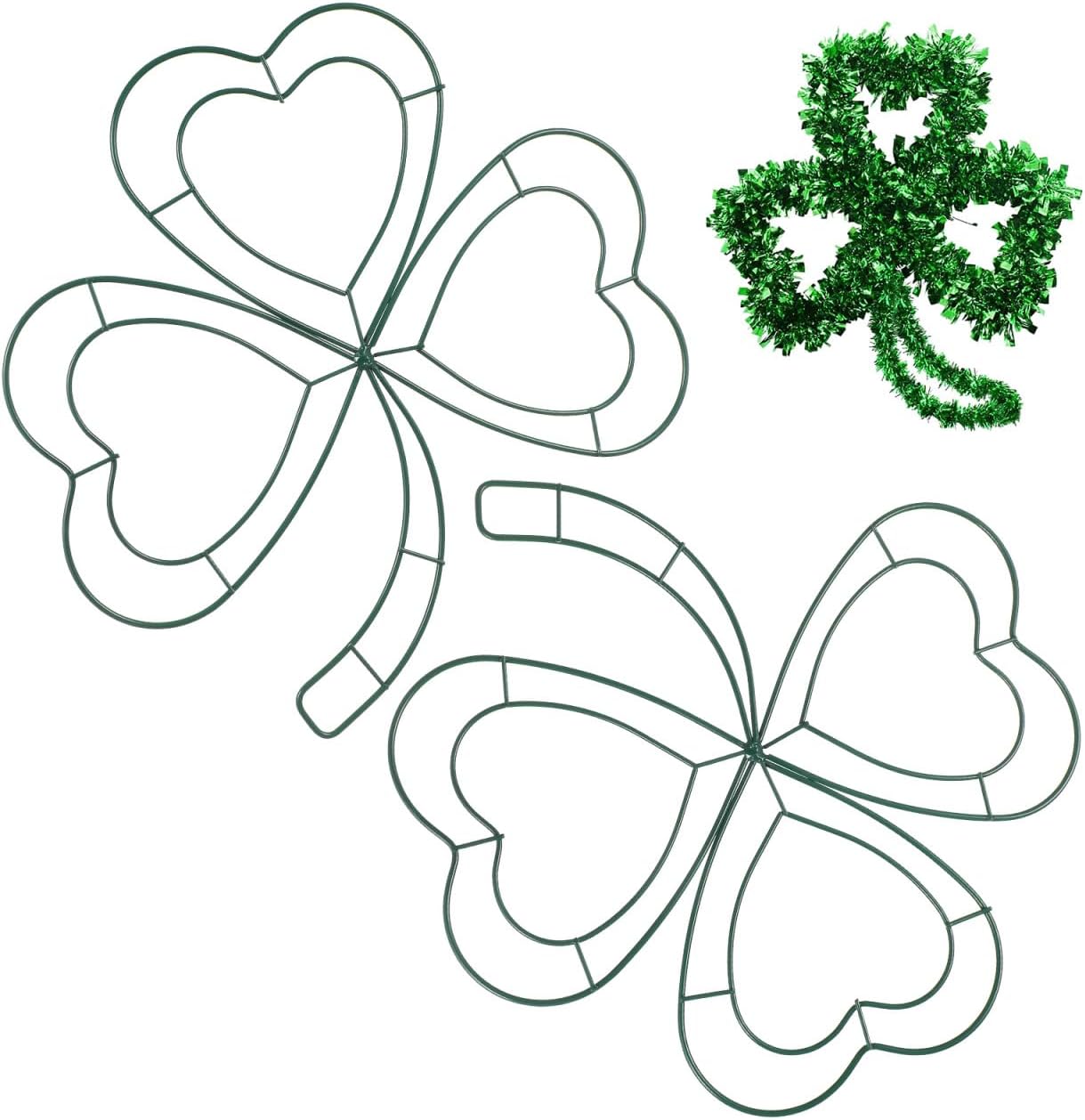 St Patrick Day Shamrock Wreath Frame 2pcs Iron DIY Hoop for Wall and Door Decoration