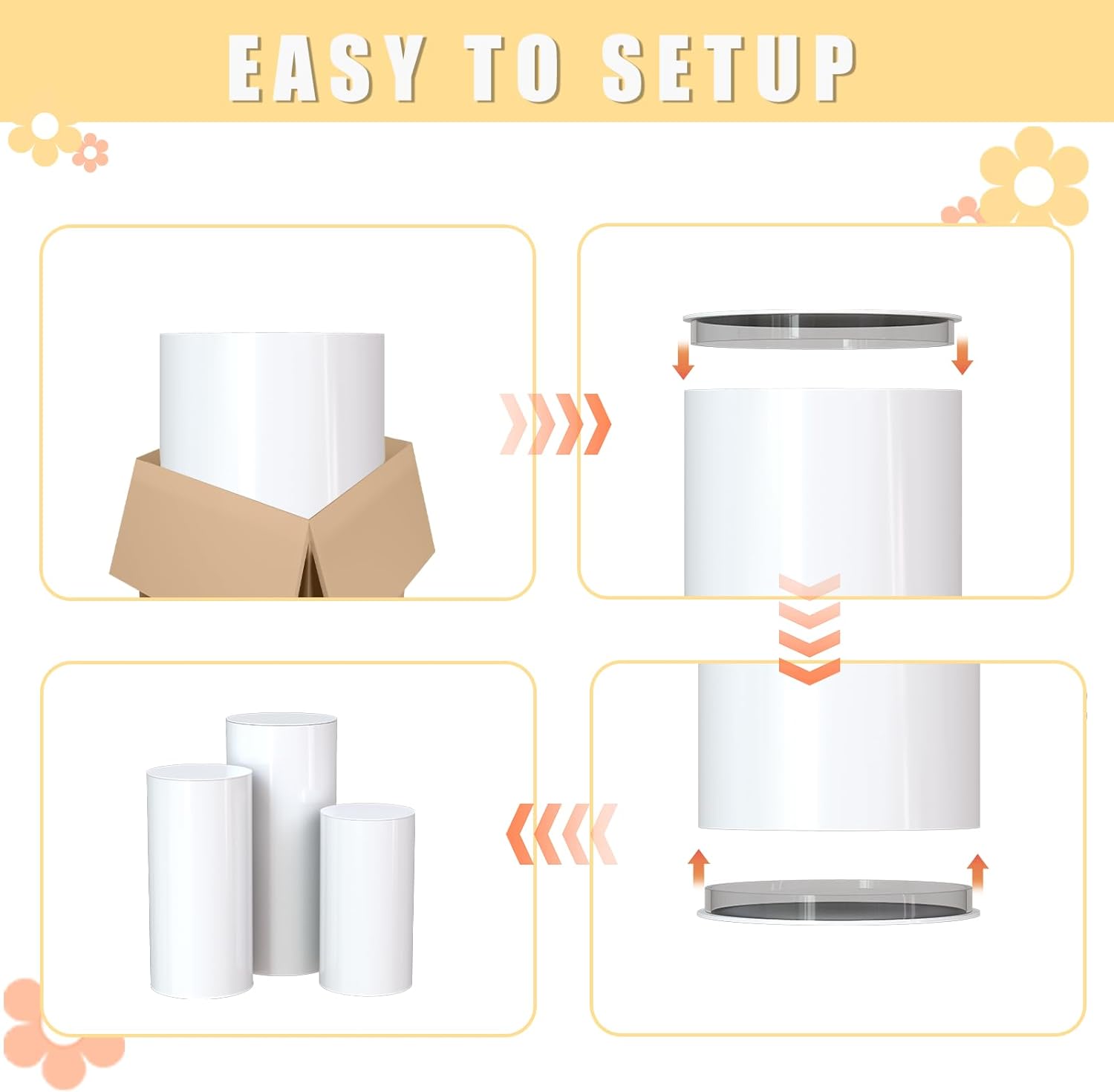 White Cylinder Stands 3pcs for Party Decor Events