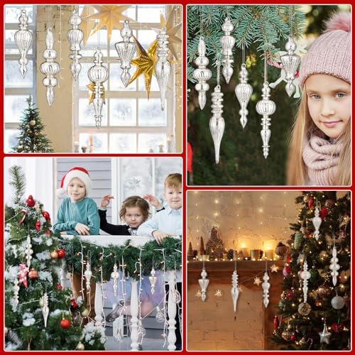 Soaoo 6 Pcs 63 Inch Mercury Glass Finial Christmas Ornaments