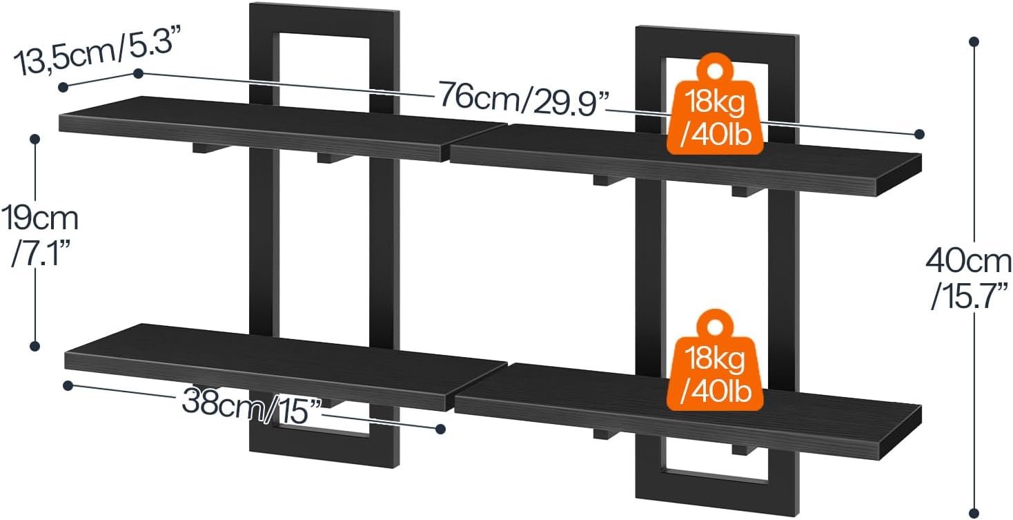 HOOBRO Floating Shelves Set of 2 15 Inch Black