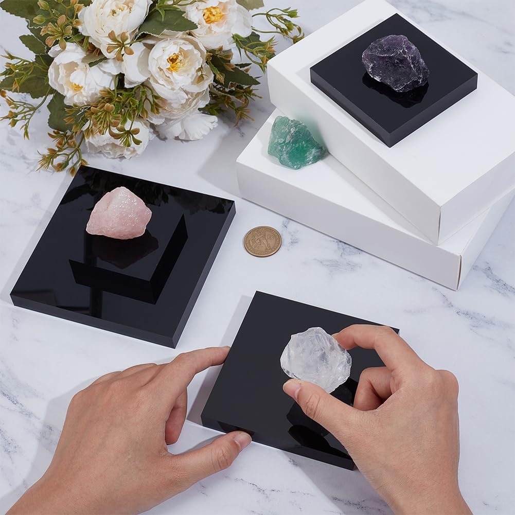 BENECREAT 4 Pcs Acrylic Display Blocks Mini Square Pedestals for Jewelry and Collectibles