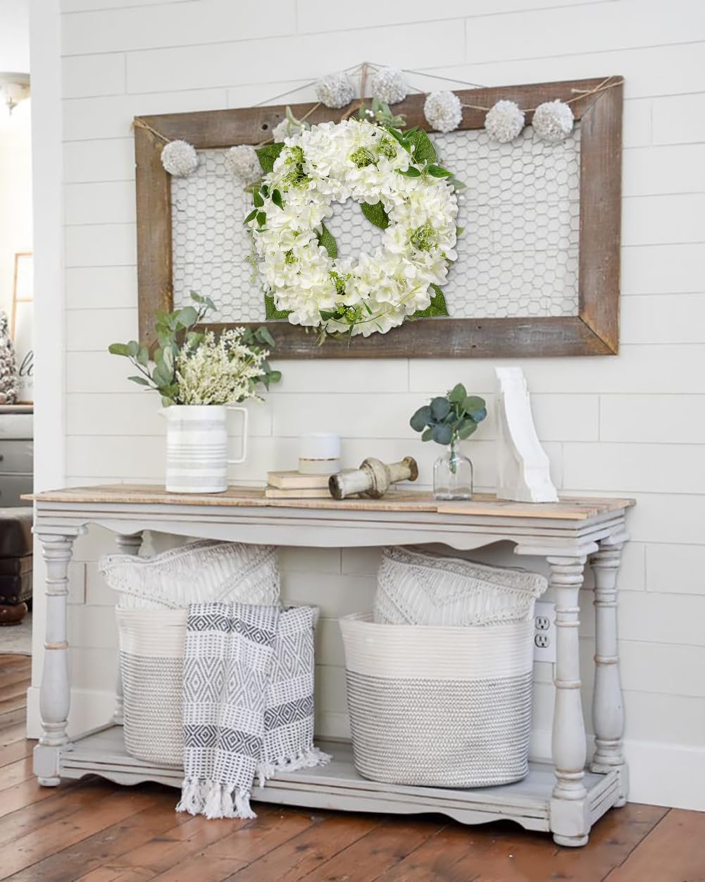 Briful White Hydrangea Artificial Wreath 165 Spring Decor