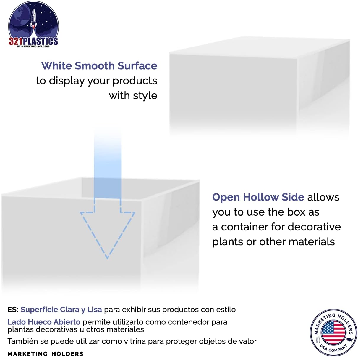 White Acrylic Display Box 12x12x16 with Open Side No Lid
