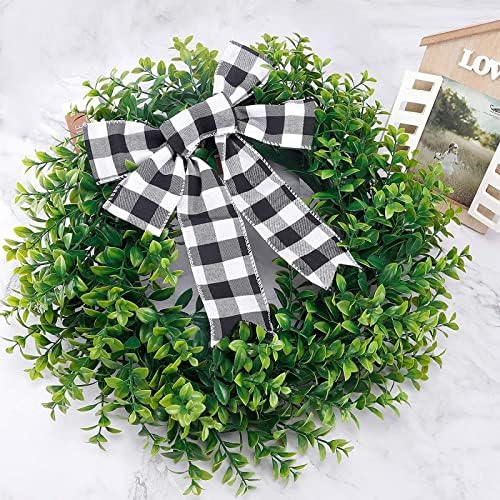 Belupai 157in Black White Plaid Bow Garland Wreath