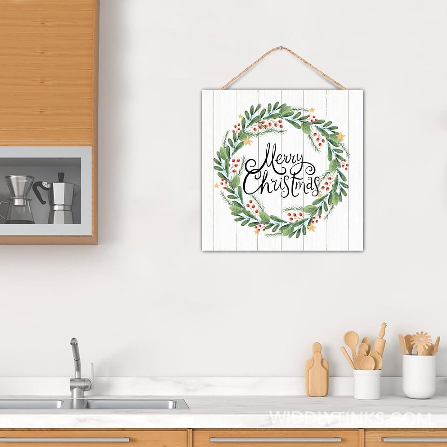 Winter Door Hanger Wreath Wooden Sign 12x12in
