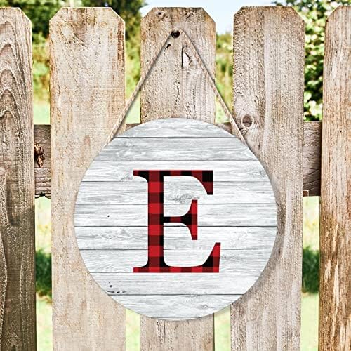 Farmhouse Door Hanger Red Black Buffalo Plaid Alphabet E Wood Sign 10x10in