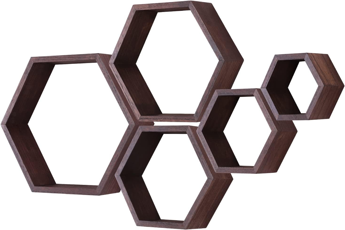 PHOENANCEE Hexagon Floating Shelves Set of 5 Driftwood Finish
