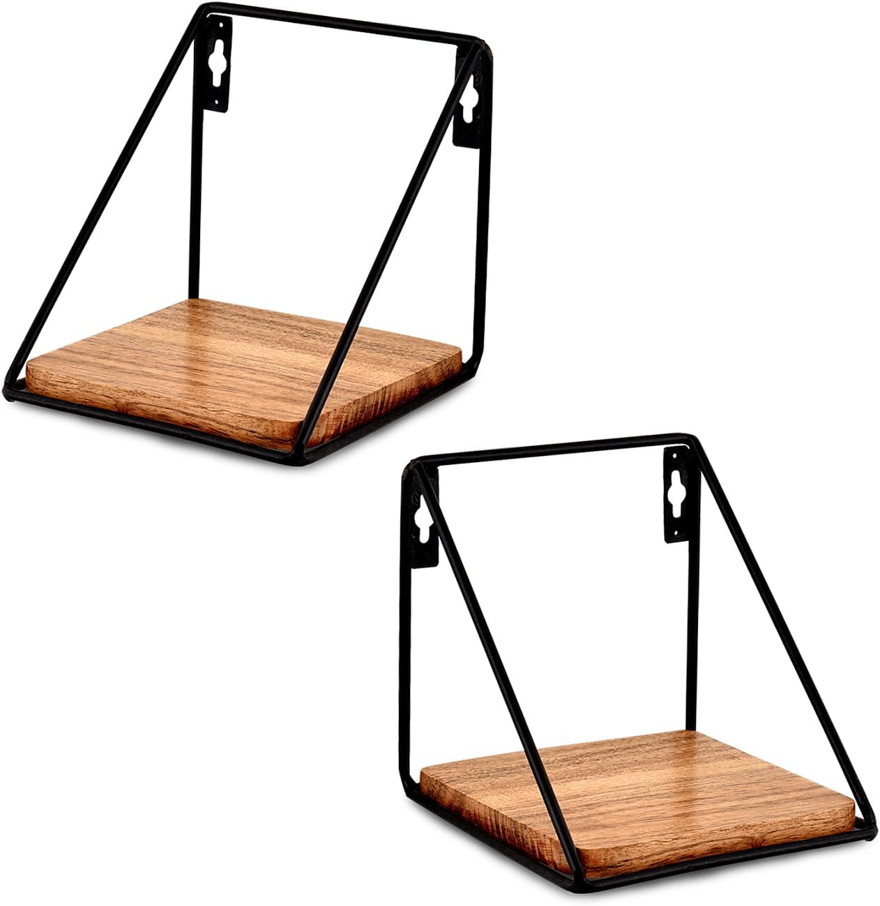 Floating Shelf Set of 2 Iron and Acacia Wood for Living Room Bedroom Bathroom