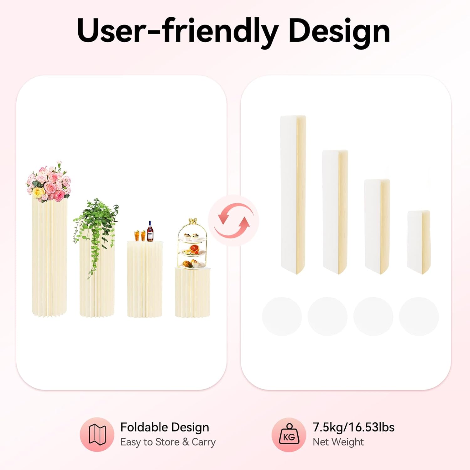 4 Pcs Foldable Cardboard Column Pedestal for Wedding Decor