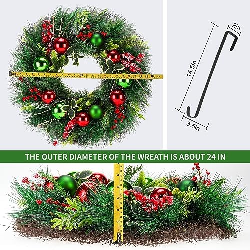 Christmas Wreath 24 Inch Artificial Green and Red Wreath with Hanger