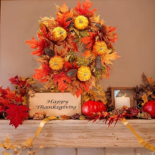 20 Inch Fall Wreath for Front Door and Entryway