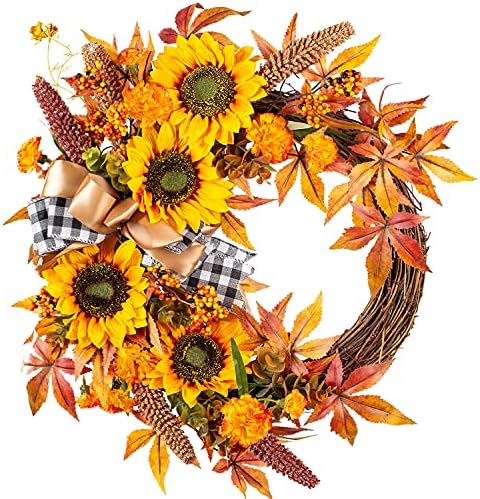 WANNA-CUL 16 Inch Fall Wreath Decor for Front Door