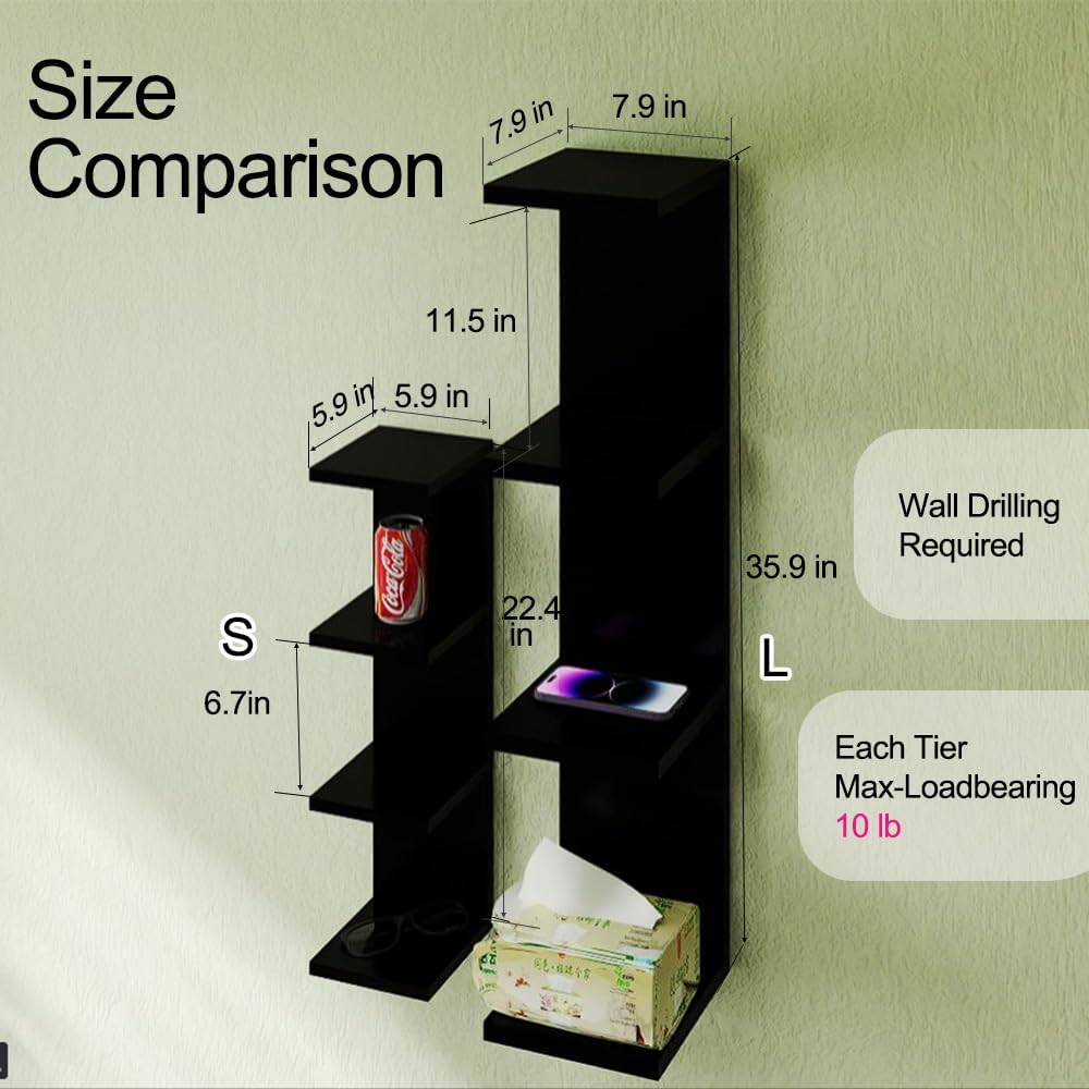 DrWall 7 Tier Black Floating Shelves Set of 2