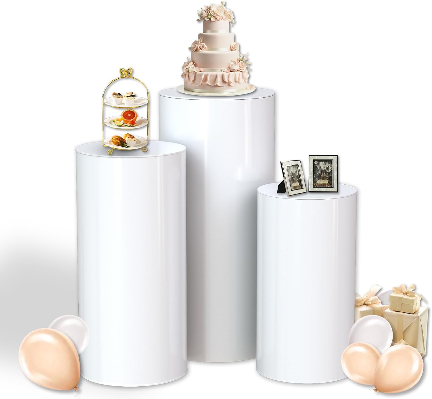 White Cylinder Stands 3pcs for Party Decor Events