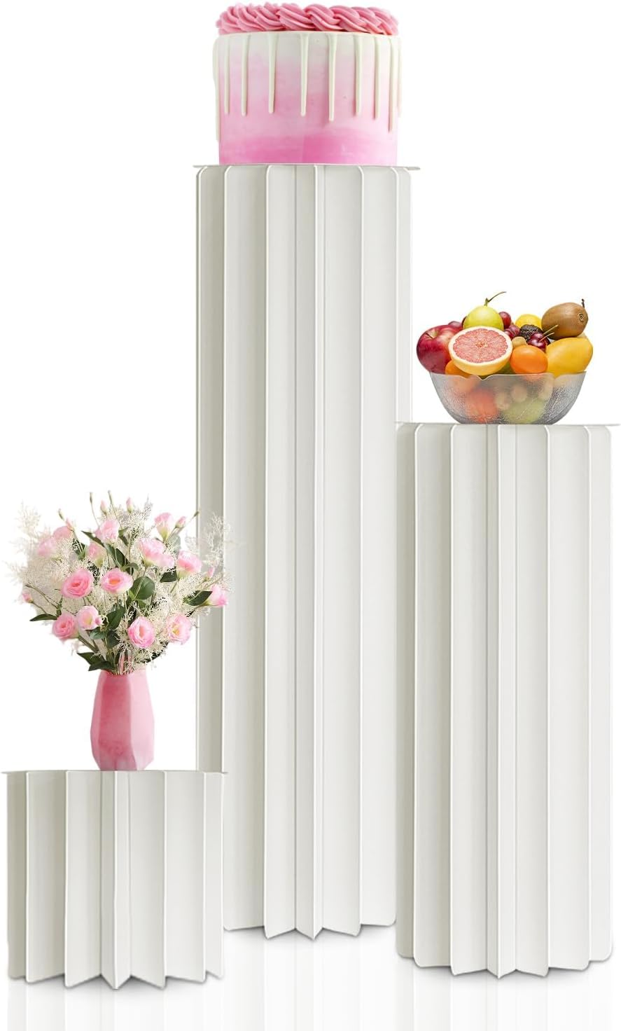3 Pcs White Cylinder Stands for Party Display