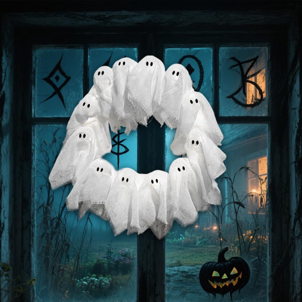 Halloween Ghost Wreath with 12 LED Lights