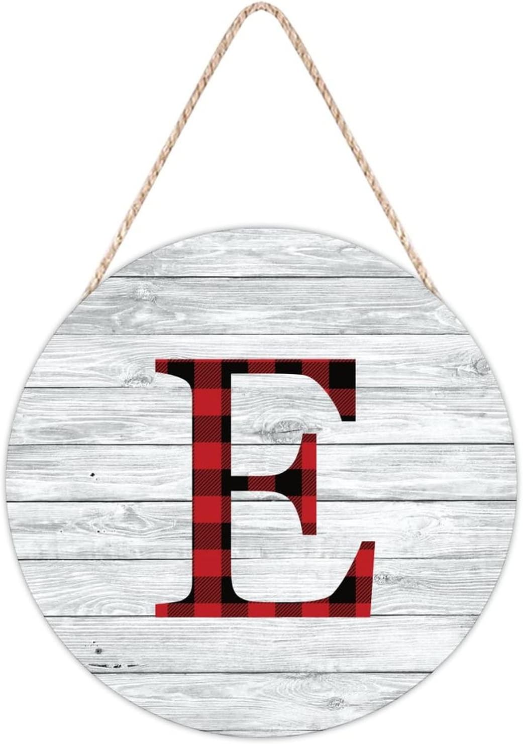 Farmhouse Door Hanger Red Black Buffalo Plaid Alphabet E Wood Sign 10x10in