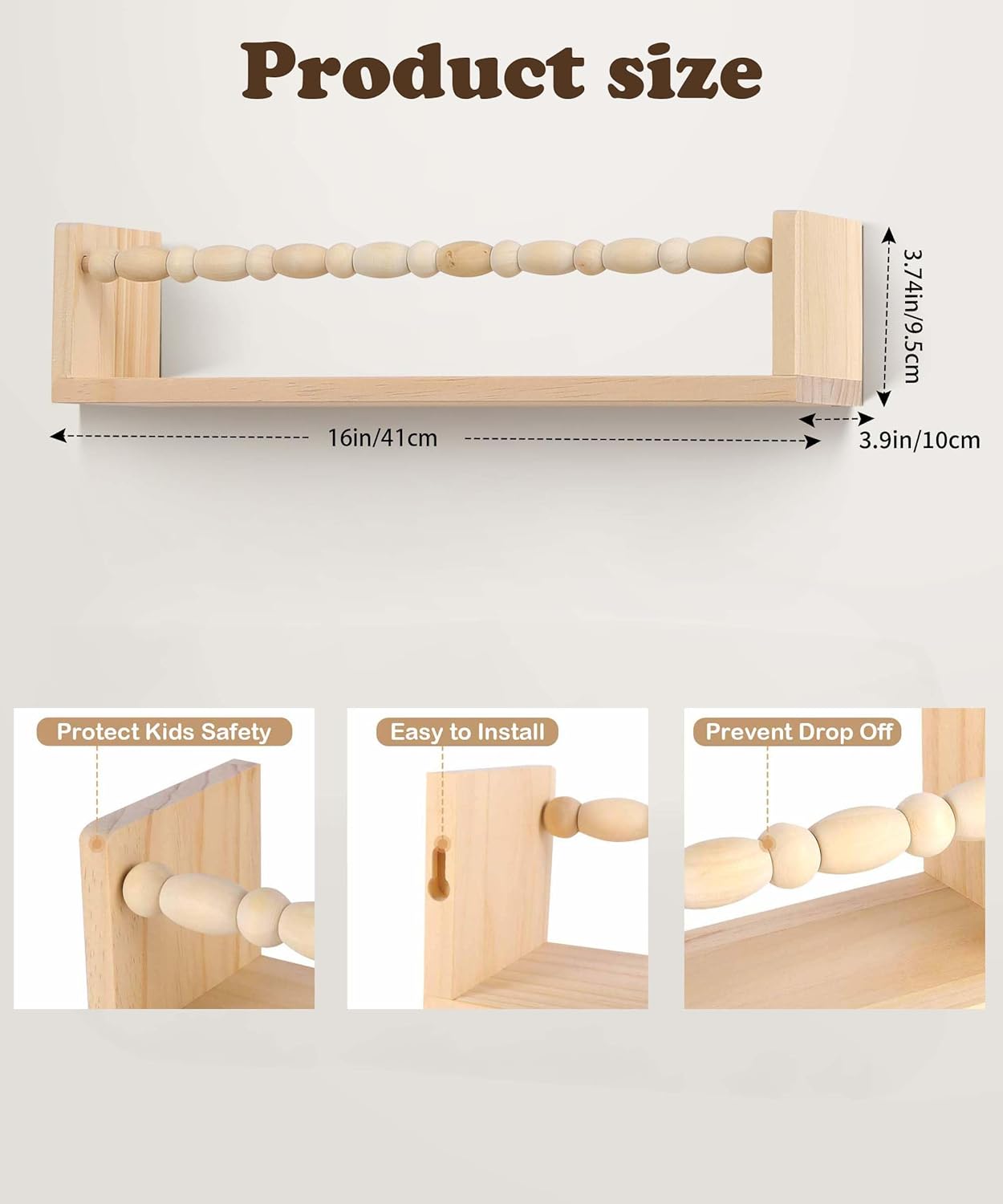 Nursery Book Shelves Set of 4 Natural Wood Floating Shelves for Wall