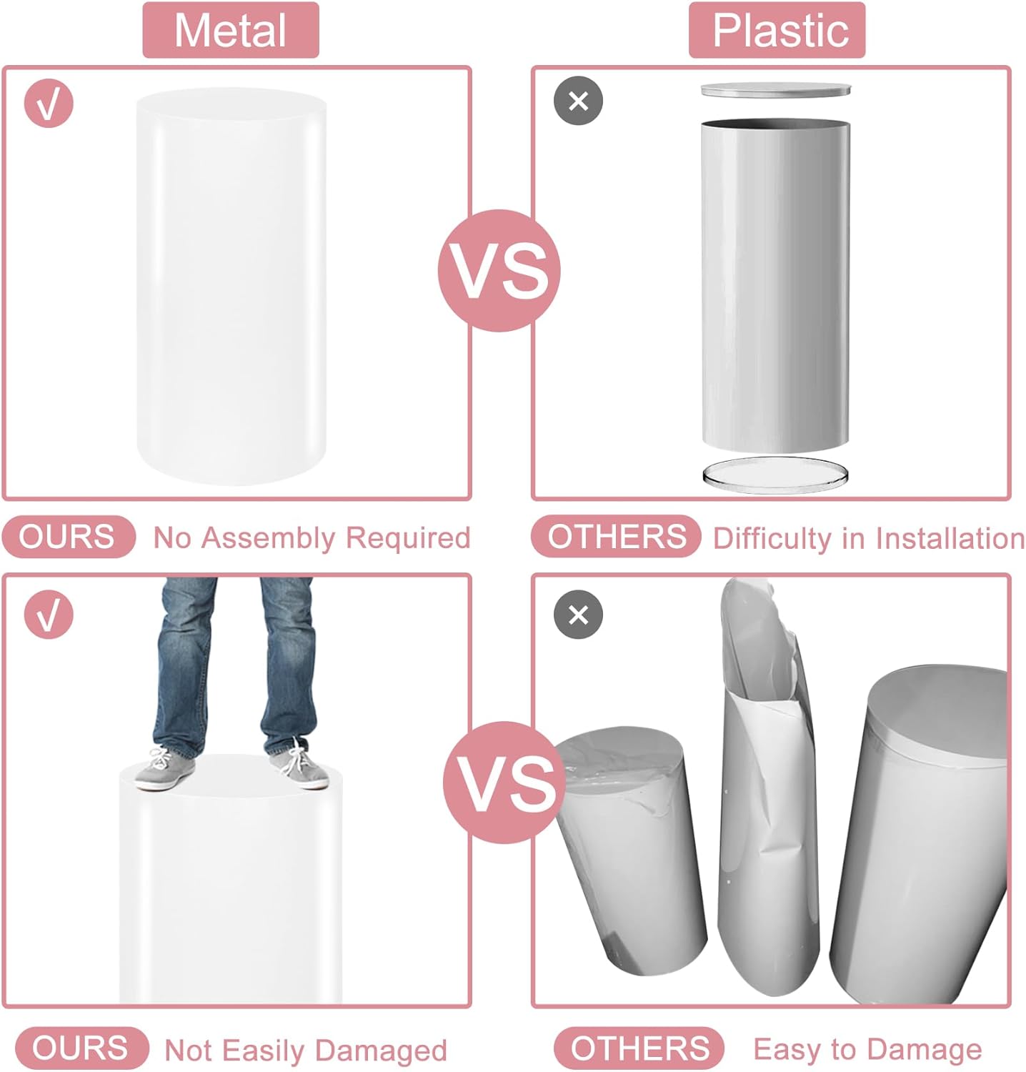 Premium Metal Cylinder Pedestal Stands Set of 5 White
