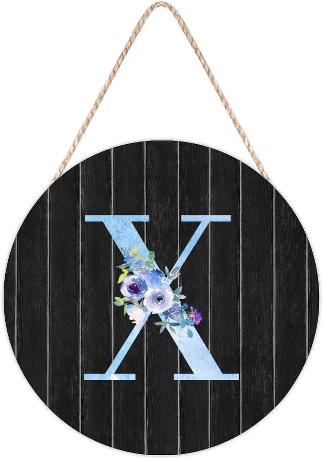 Farmhouse Front Door Hanger Watercolor Blue Floral Letter X Wood Sign