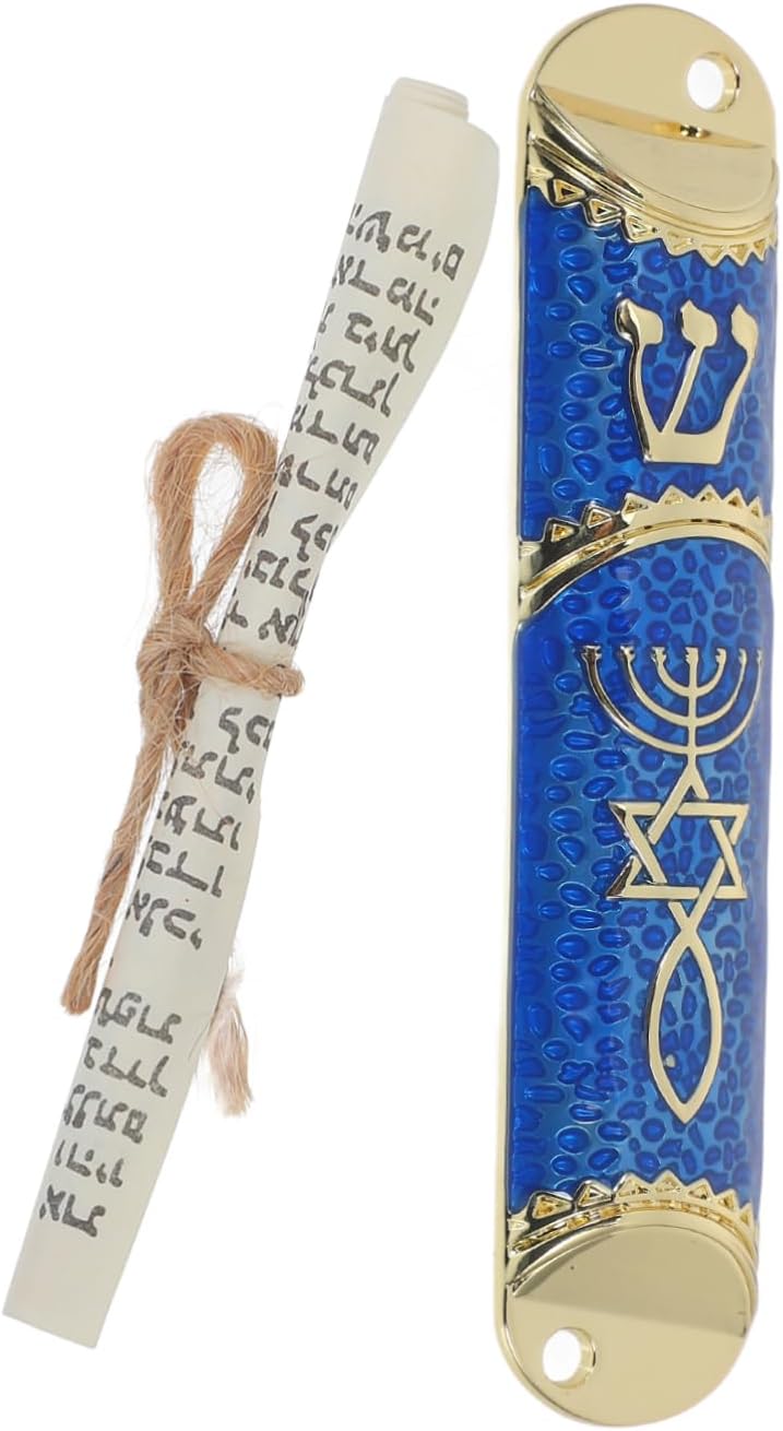 Metal Mezuzah Case with Door Scroll and Bible for Home Decor