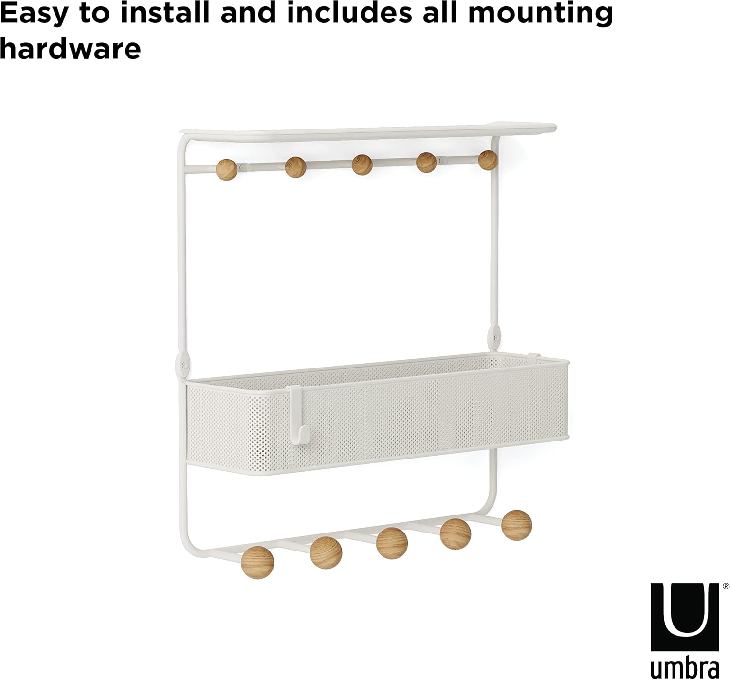 Umbra Estique Entryway Organizer with Hooks and Shelves White
