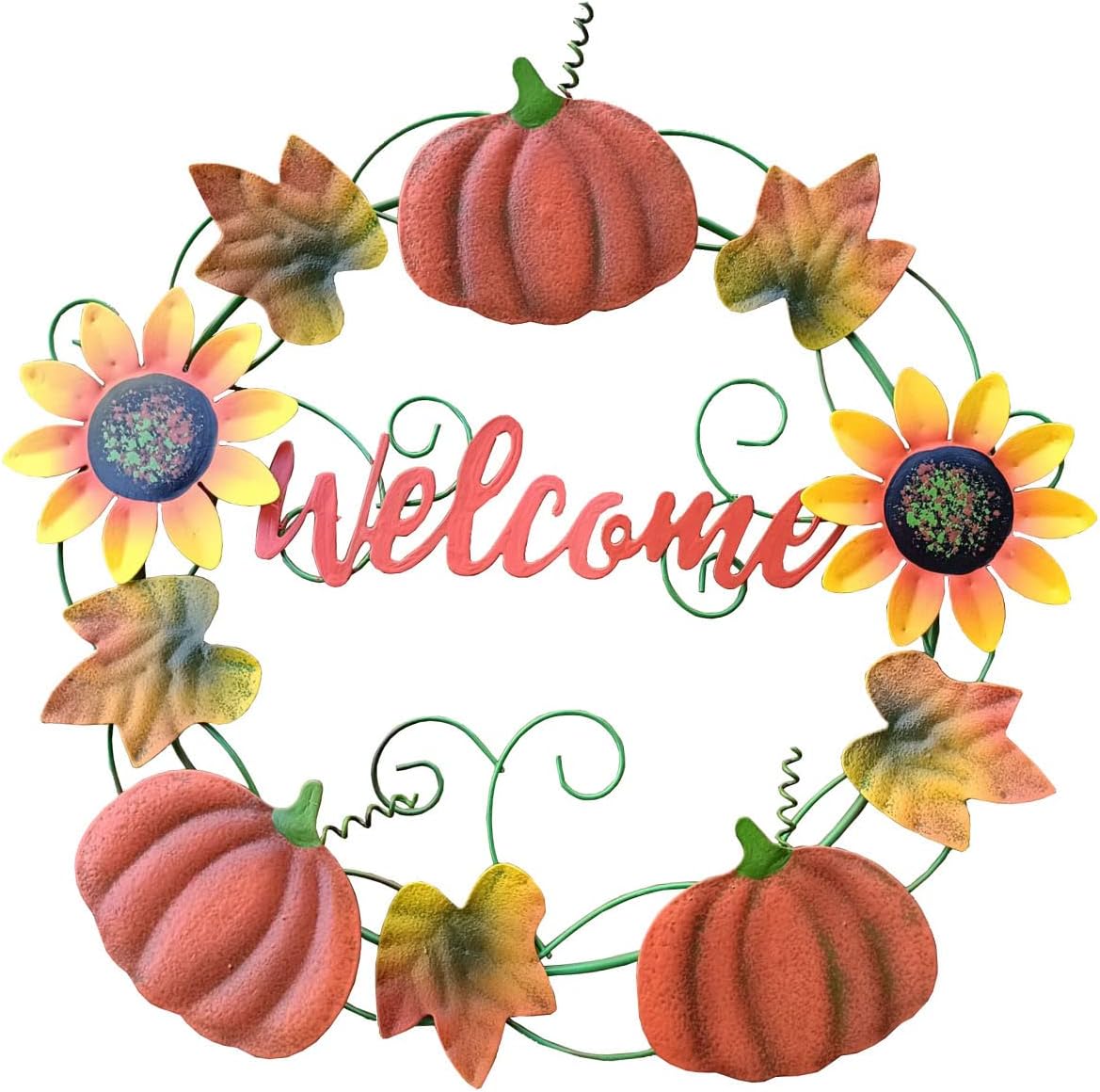 YUMBOR Metal Fall Pumpkin Welcome Wreath Front Door Decor