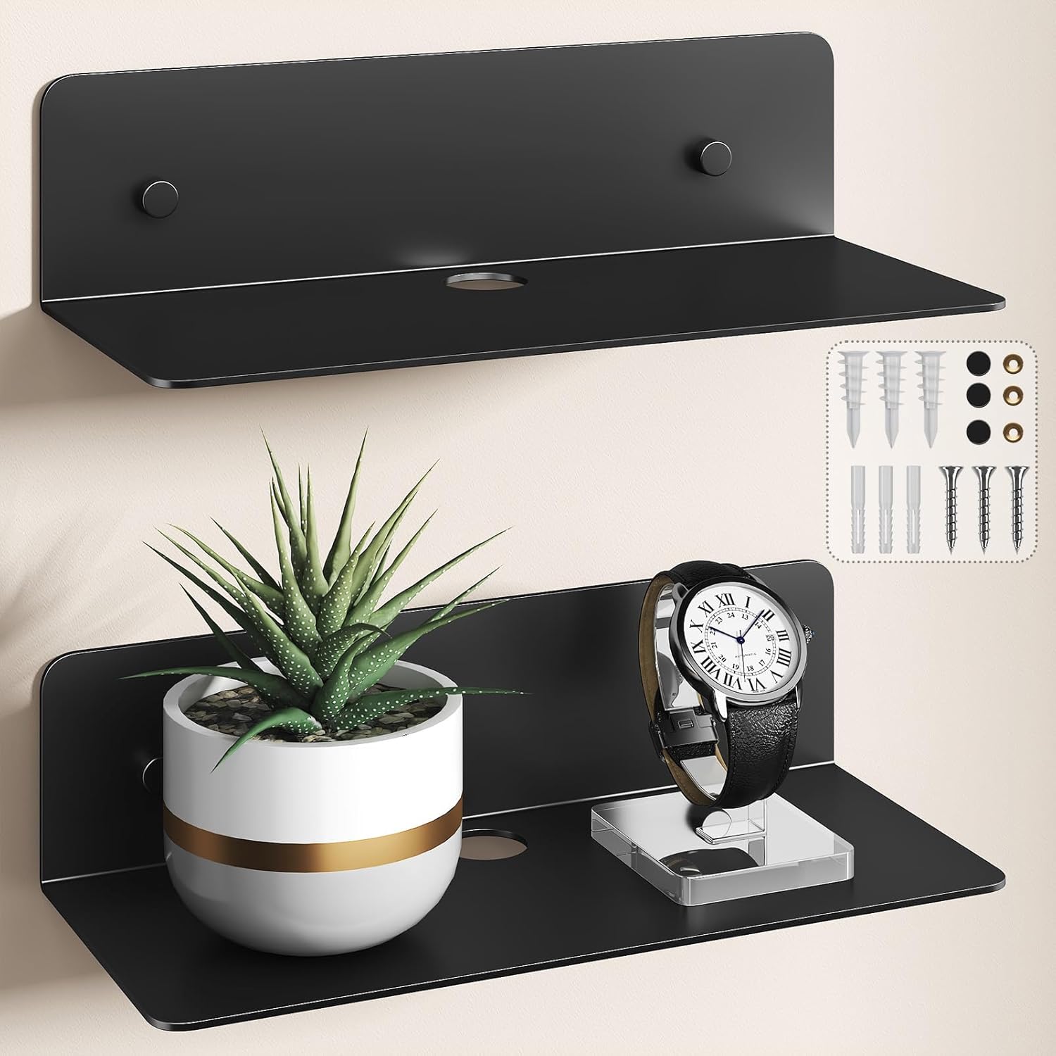 DrDJ Floating Shelves Set of 2 Black 9 Inch Metal Wall Mounted