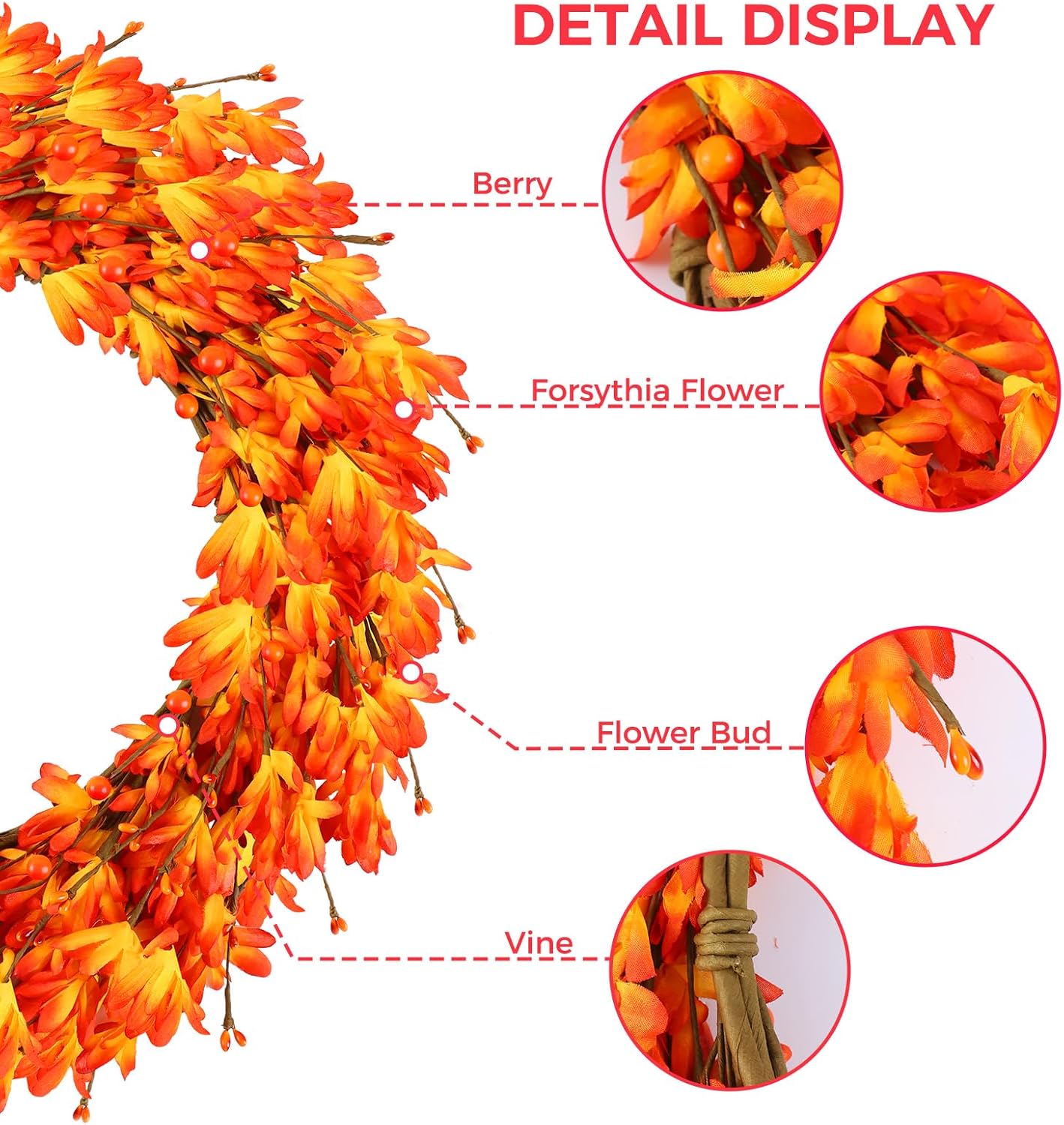 20 Inch Artificial Forsythia Wreath with Berries