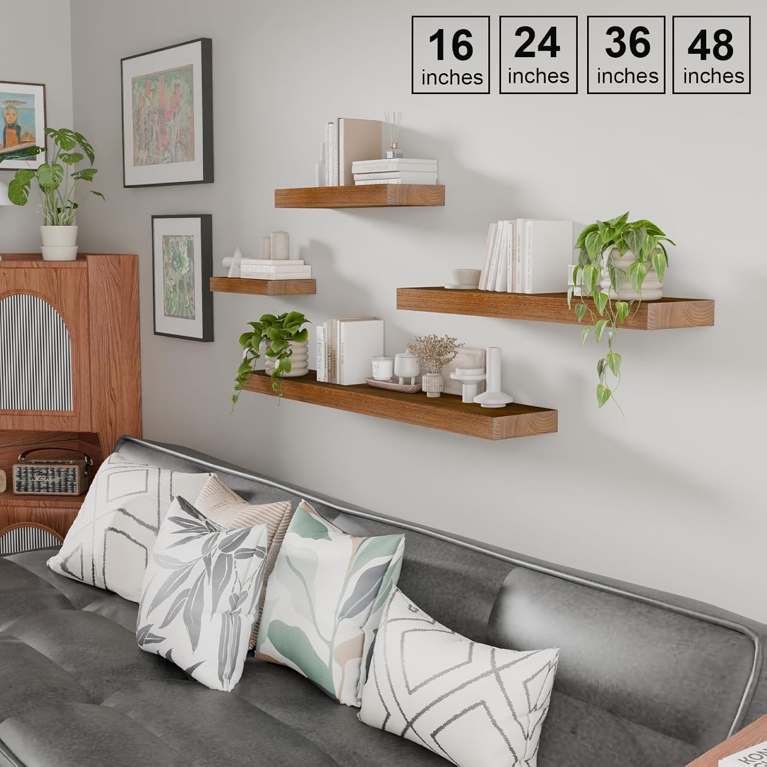 IAE Walnut Floating Wall Shelves Set of 2 16 Inch