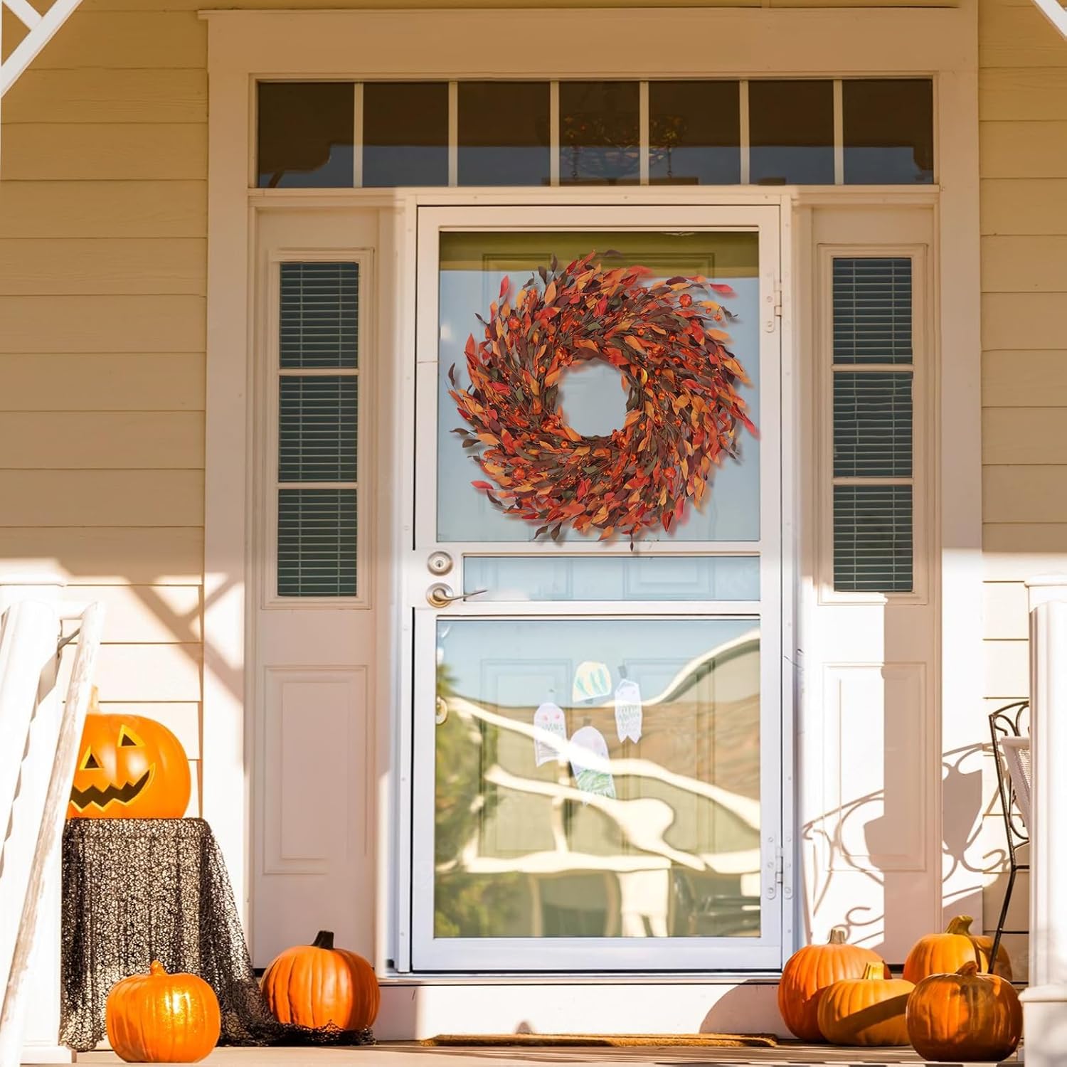 Kmise 25 Inch Fall Wreath Front Door Decor