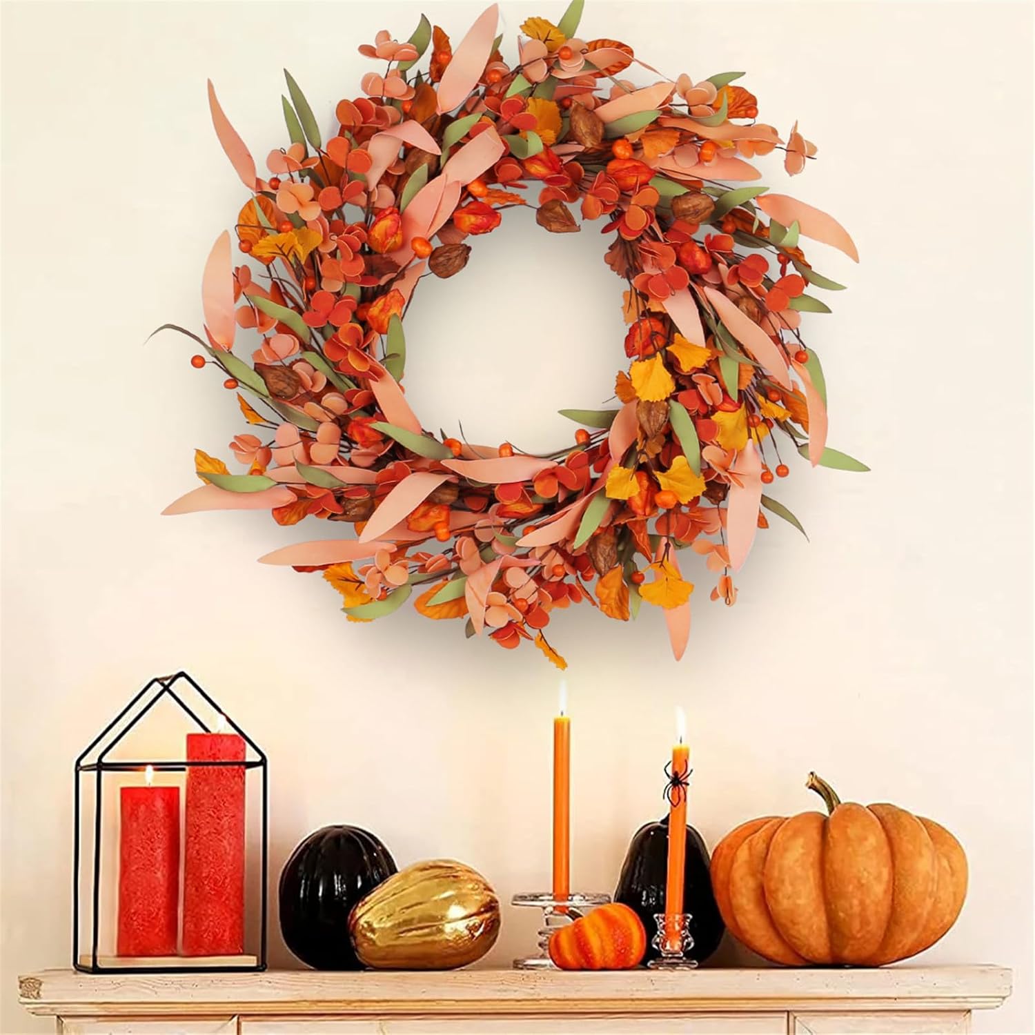 Artificial Wreath Door Hanger for Harvest Festival and Thanksgiving Decor