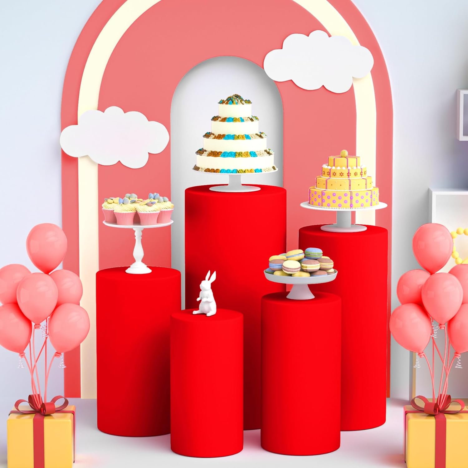 LEBENGURU Cylinder Pedestal Stand Covers Red 5Pcs
