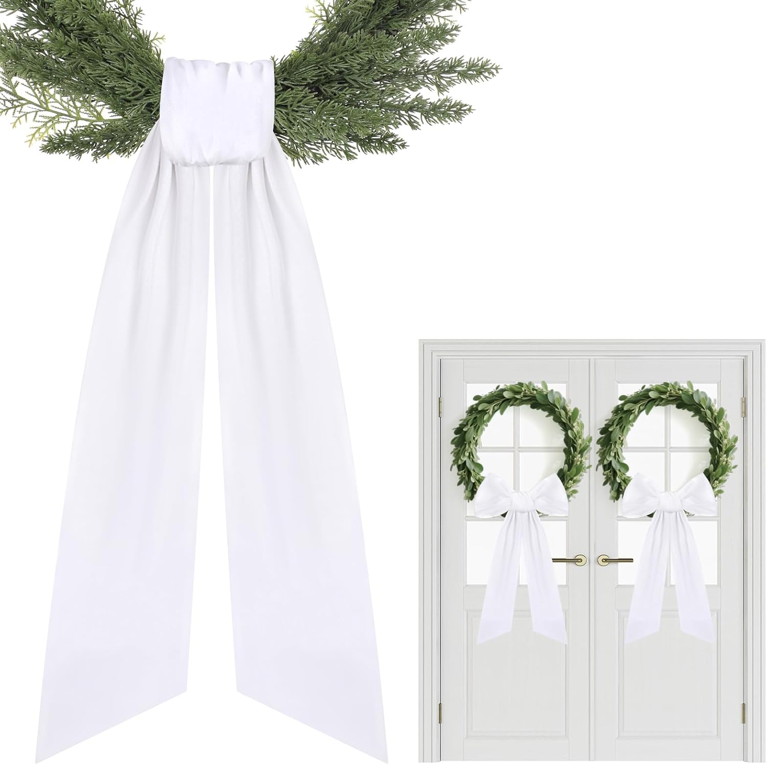 White Velvet Wreath Sashes - 2 Pcs for Wreaths and Front Door