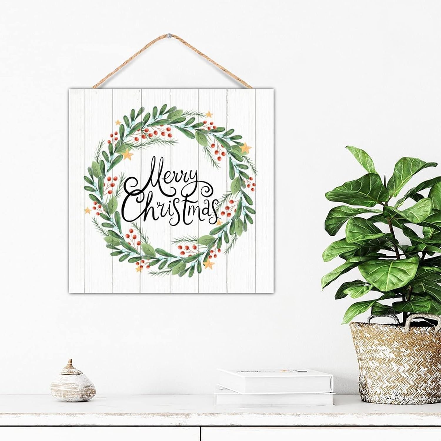 Winter Door Hanger Wreath Wooden Sign 12x12in